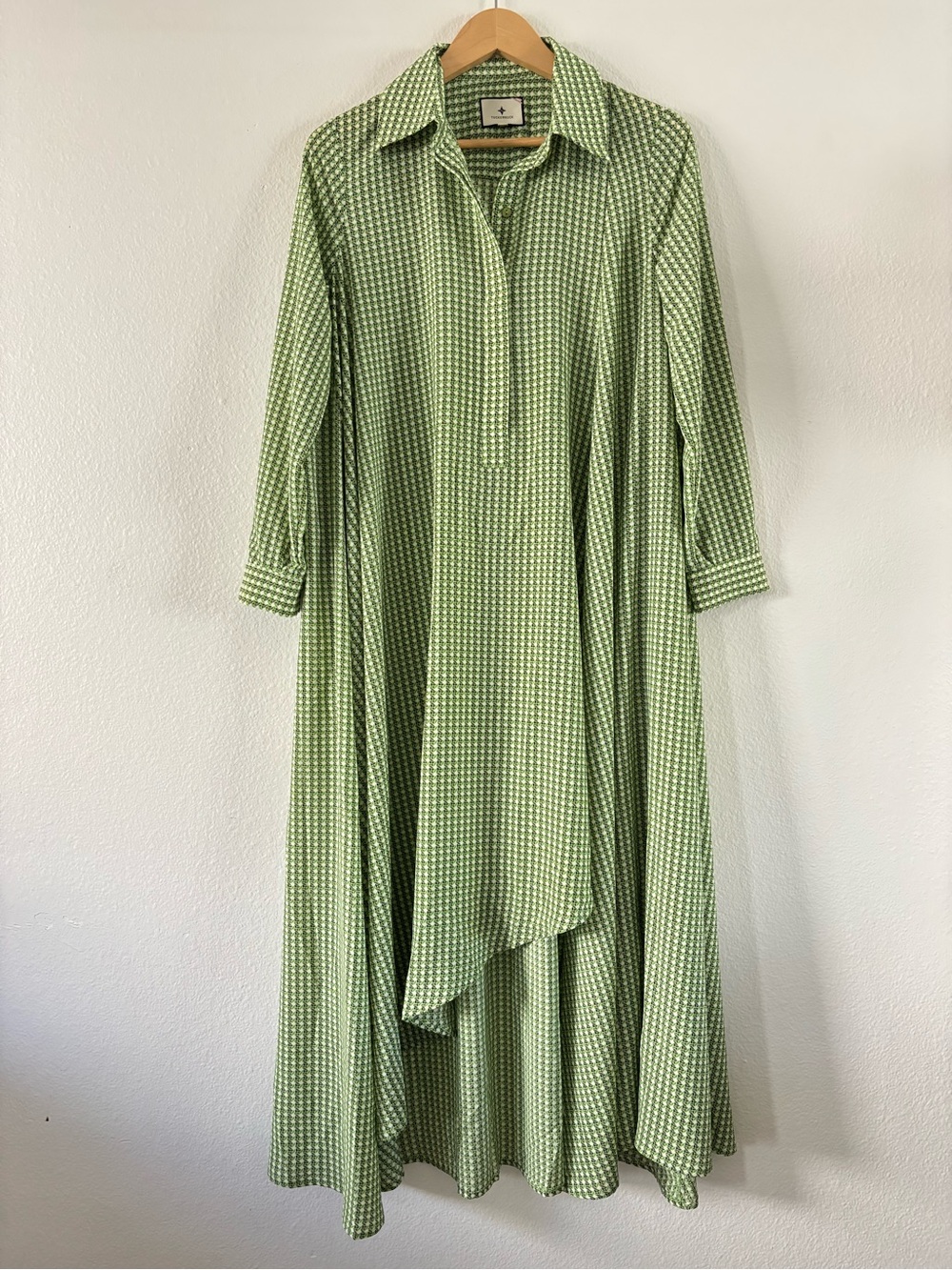 Tuckernuck Geometric Gingham Print Asymmetrical Free Flow Shirt Dress Medium